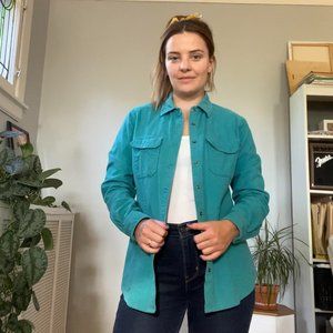 WOOLRICH Women's M Teal Fleece Shirt Jacket 100% Cotton